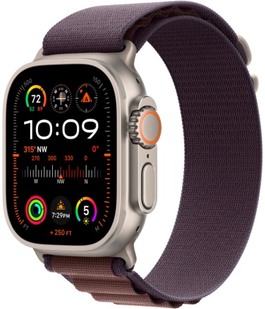 Apple Watch Ultra 2 49 titanium case with M indigo alpine loop