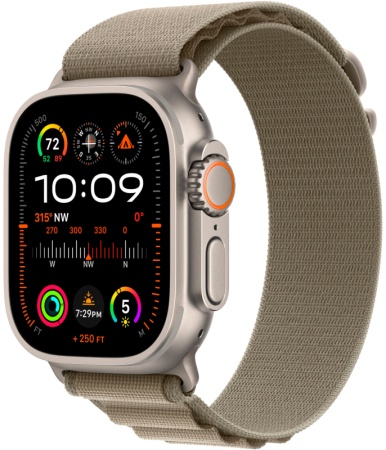 Apple Watch Ultra 2 49 titanium case with M olive alpine loop